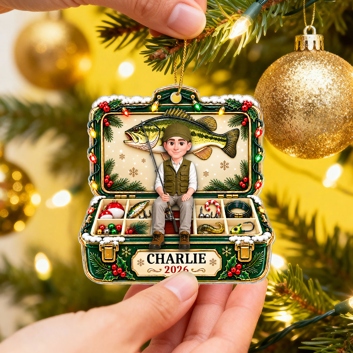 Trending Christmas Fishing - Personalized Acrylic Ornament - Gift For Dad, Husband, Grandpa, Fisherman