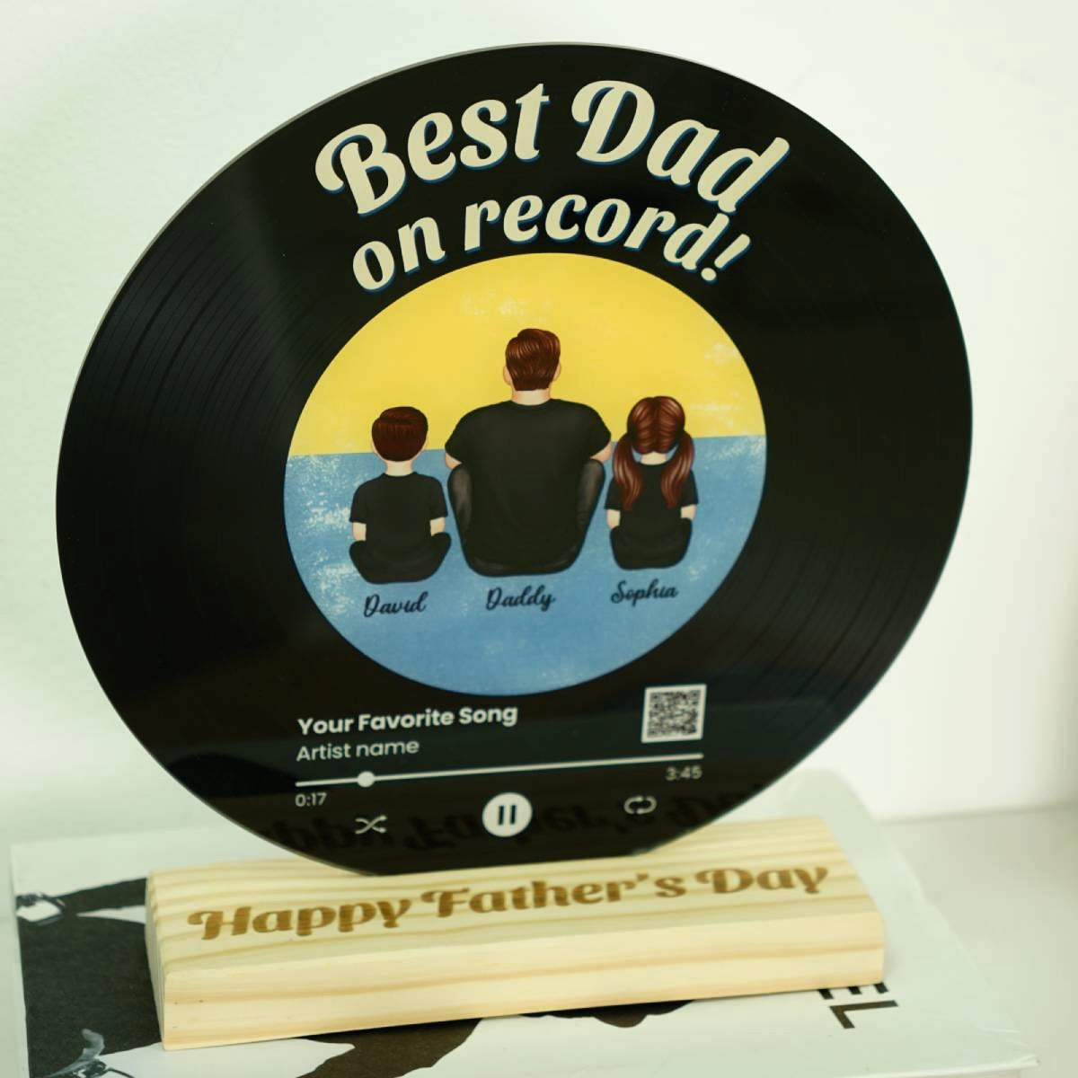 Retro Best Dad On Record Favorite Song Scannable QR Code Personalized Acrylic Record Plaque, Father's Day Gift For Dad