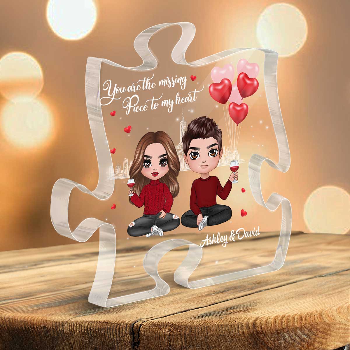 The Missing Piece To My Heart Doll Couple Personalized Puzzle Acrylic Plaque - Valentine‘s Day Gift For Him, Gift For Her