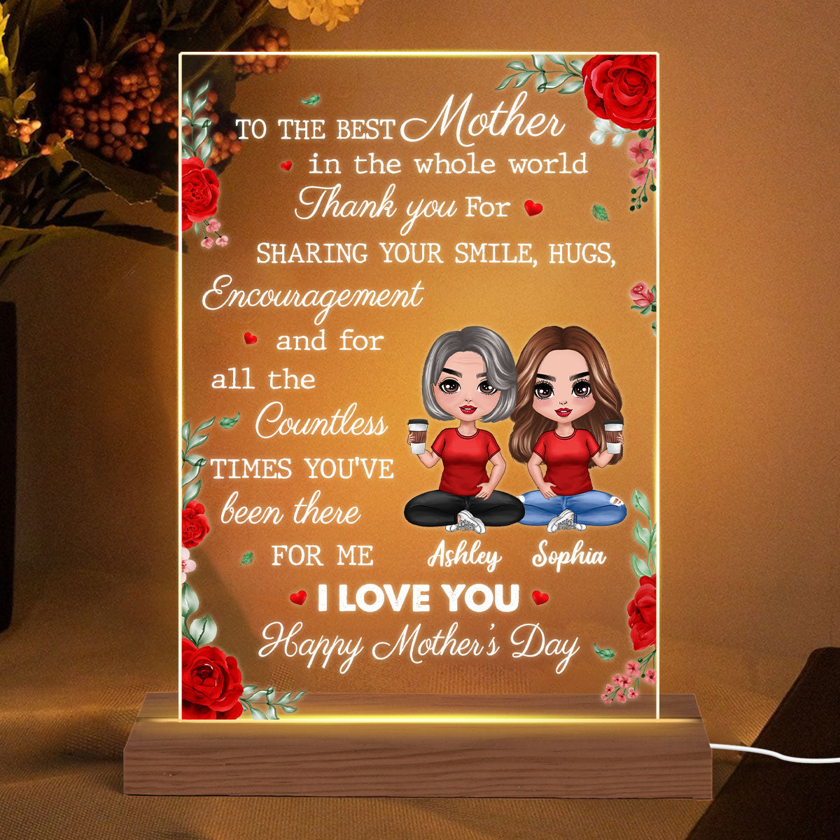 To The Best Mother In The World Personalized Rectangle Acrylic LED Lamp Night Light
