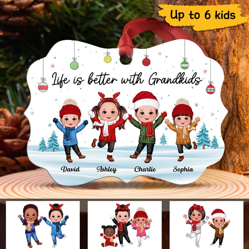 Happy Doll Kids In Snow Christmas Personalized Christmas Ornament