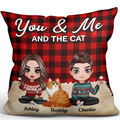 Doll Couple Sitting With Cats Christmas Personalized Pillow (Insert Included)
