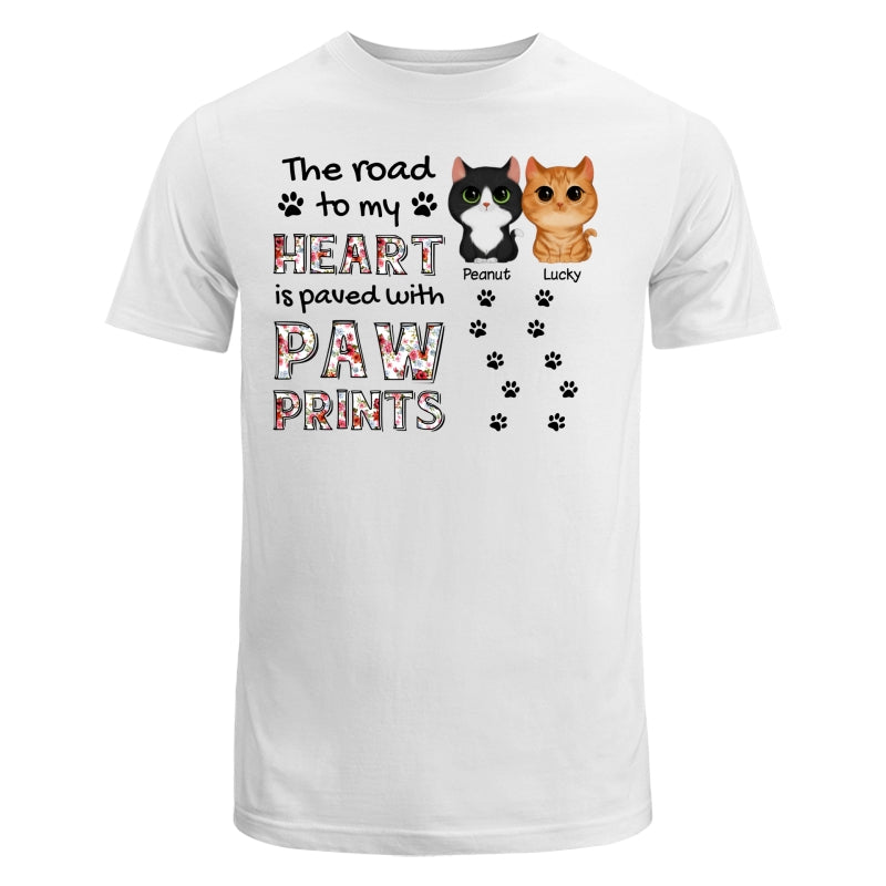 The Road To My Heart Is Paved With Paw Prints Watercolor Cute Cat Face Cat Mom Personalized Shirt