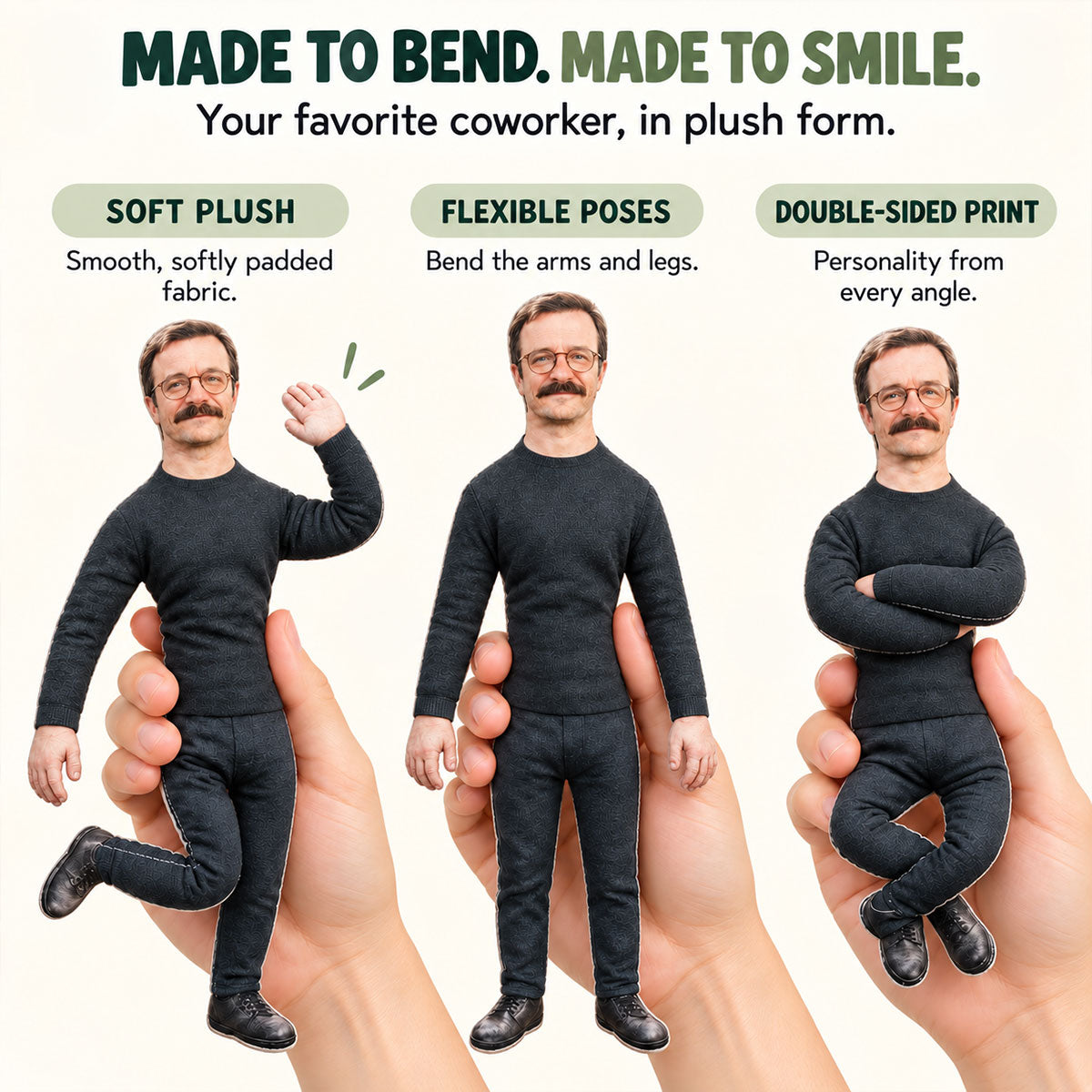 Custom Mini Me Doll with Poseable Body - Personalized Plush Doll - Unhinged Gag Gift for Bestie, Coworkers, Funny White Elephant Christmas Gift, Ugly Face Pillow