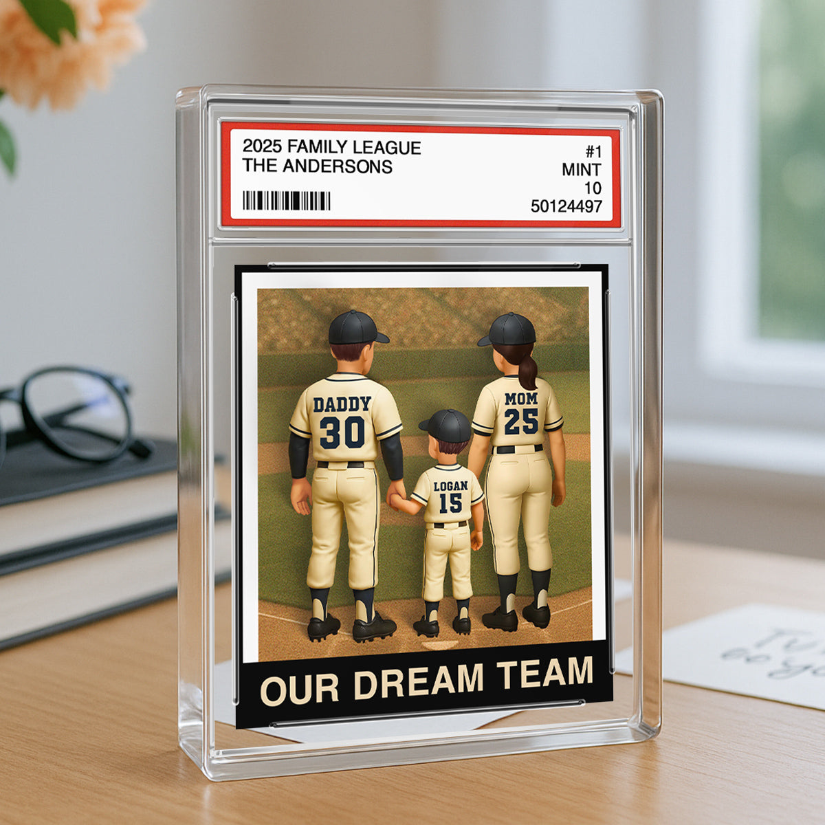 Baseball Family Couple & Kids Trading Card Style Personalized Acrylic Block Plaque