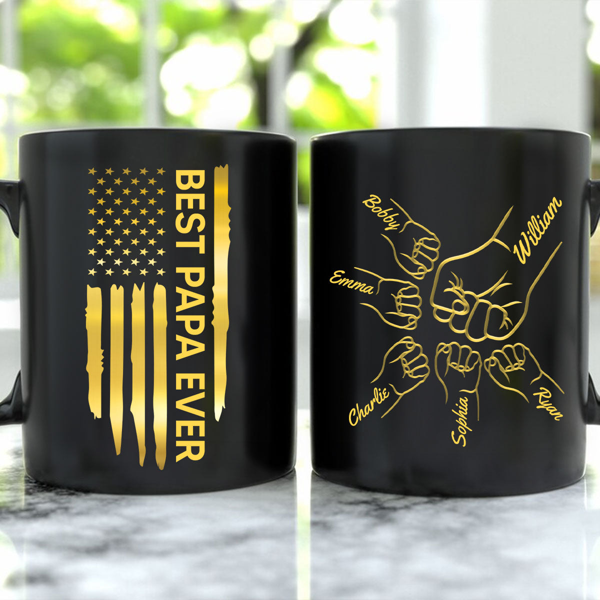 Best Dad Papa Ever Fist Bump Outline Nation Flag Father‘s Day Gift For Husband Father Figures Personalized Black Mug