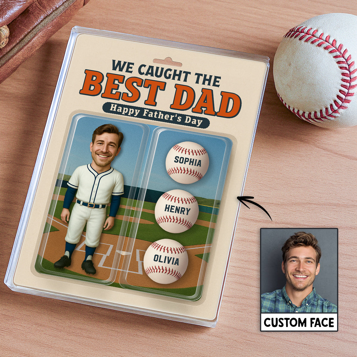 3D Effect Baseball Dad We Caught The Best Dad Custom Figure Personalized Rectangle Flat Acrylic Block Plaque