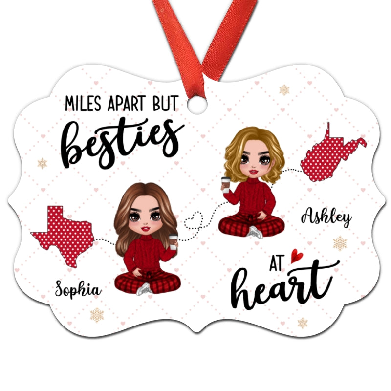 Polka Dot Pattern Long Distance Doll Besties Personalized Christmas Ornament