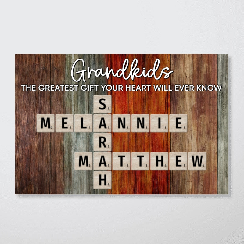 Grandkids Make Life More Grand Colorful Palette Crossword Puzzle Art Personalized Poster | Heartfelt Gift For Grandparents, Grandma, Grandpa | Home Decor for Grandparents' House