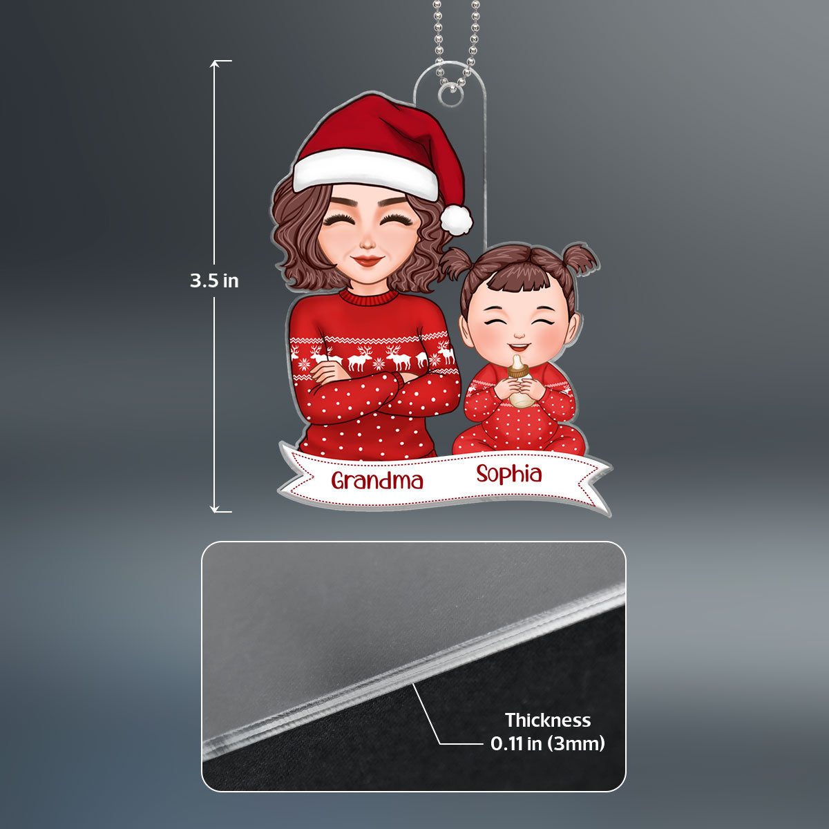 Pretty Grandma Grandkid Smiling Baby's First Christmas Acrylic Ornament - Personalized Gift For Grandma