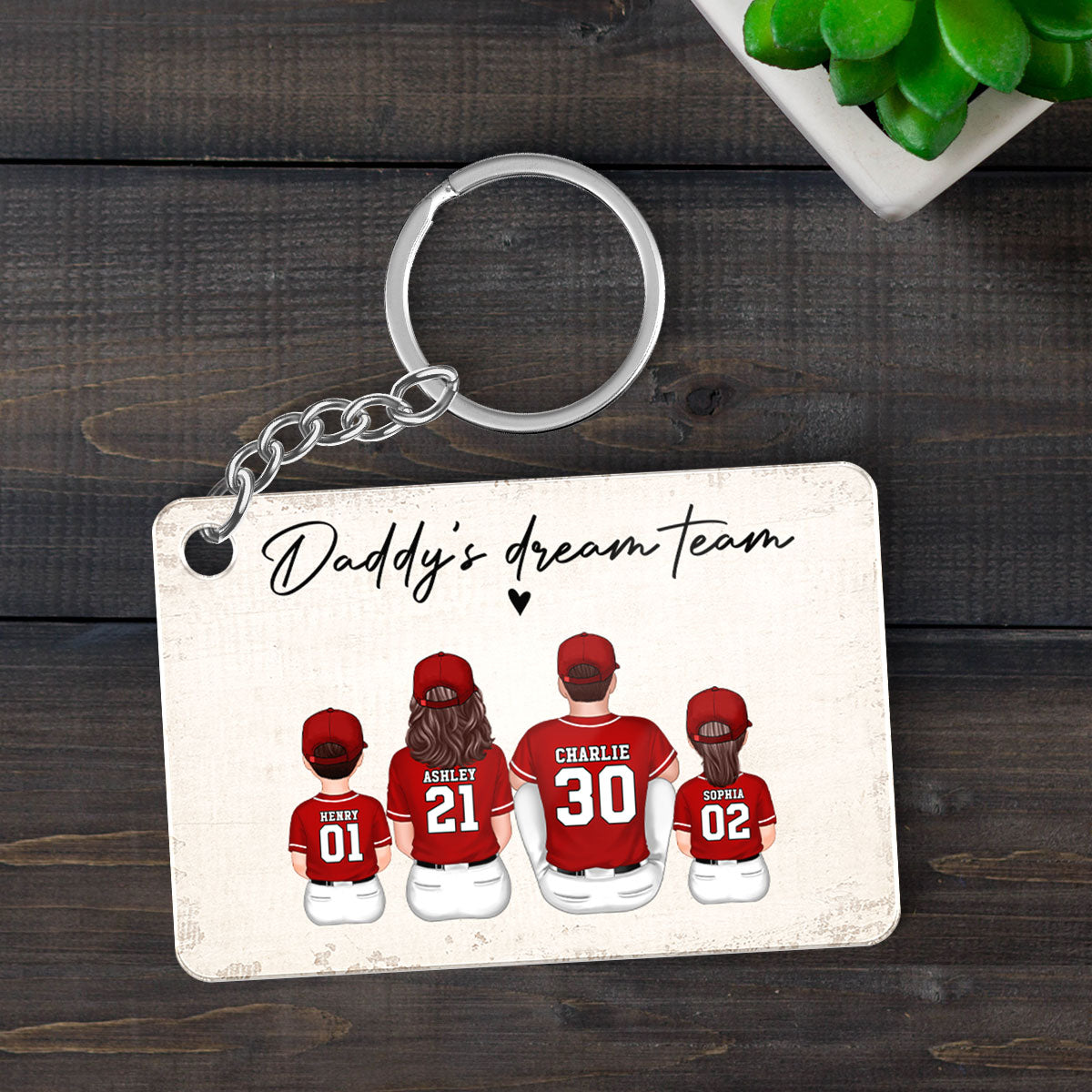 Daddy's Team Baseball Family Sitting Personalized Acrylic Keychain, Father's Day Gift For Dad, Grandpa, Husband