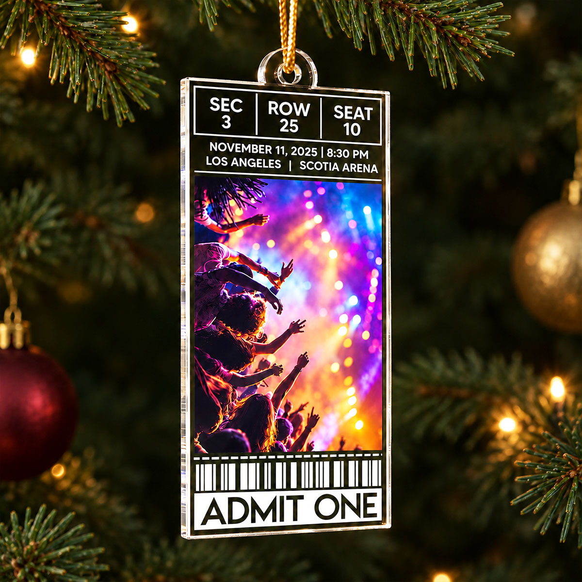 Custom Concert Ticket - Personalized Acrylic Ornament - Christmas Favorite Music Keepsake Gift for Daughter, Son, Best Friends