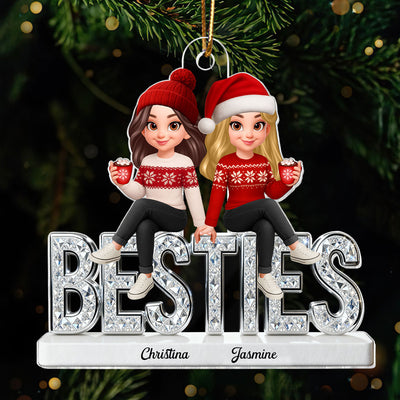 3D Shinning Effect Besties - Personalized Acrylic Car Hanger - Heartwarming Gift For Best Friends, Matching Group Ornaments