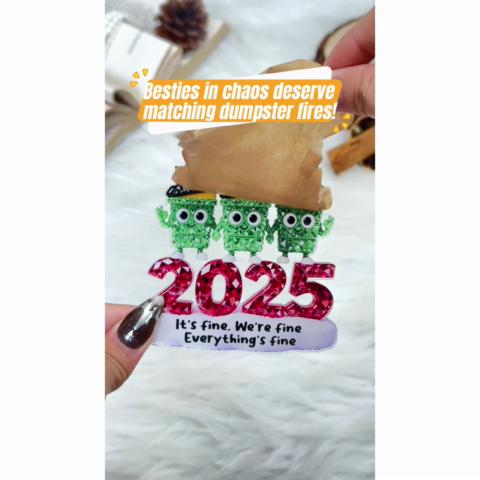 3D Crystal Effect Dumpster Fire It's Fine We're Fine - Personalized Acrylic Ornament - Funny Christmas Gift For Colleagues, Matching Group Ornaments