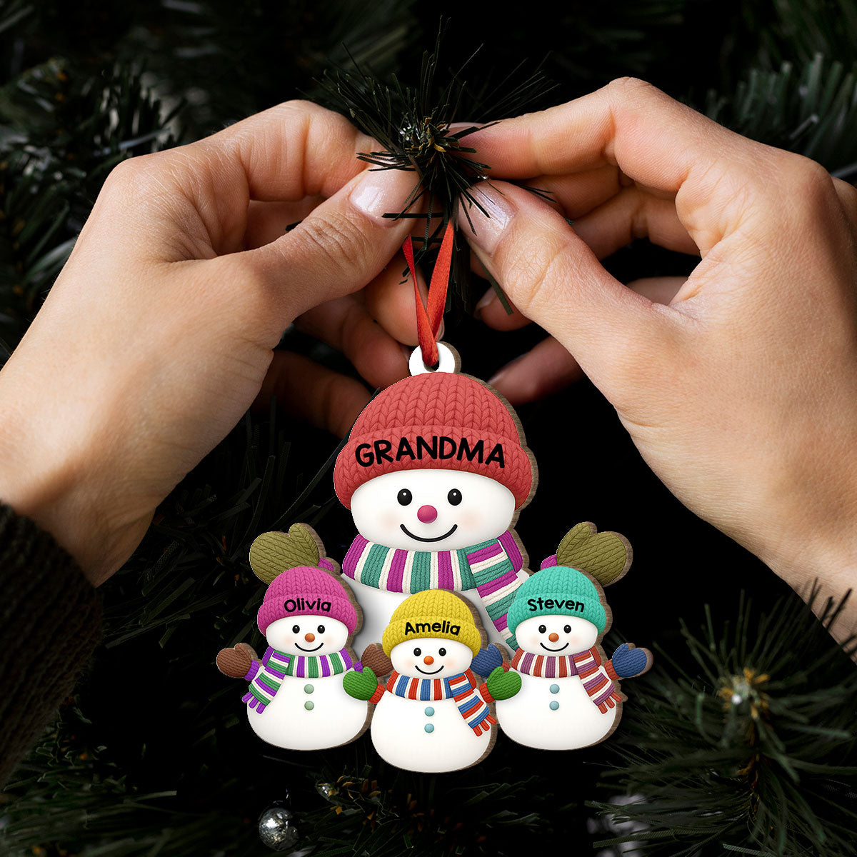 Christmas Grandma Grandkids Snowman Together Christmas - Personalized 2-Layer Wooden Ornament