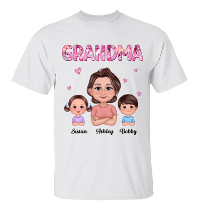 Pretty Doll Grandma Grandkids Marble Pattern Personalized Shirt