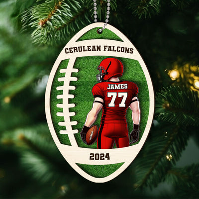 Personalized 3D Football Ornament, 2 Layered Wooden Sports Ornament with Name and Custom Text