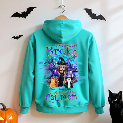 My Broom Broke So Now I'm A Cat Mom Halloween Personalized Hoodie