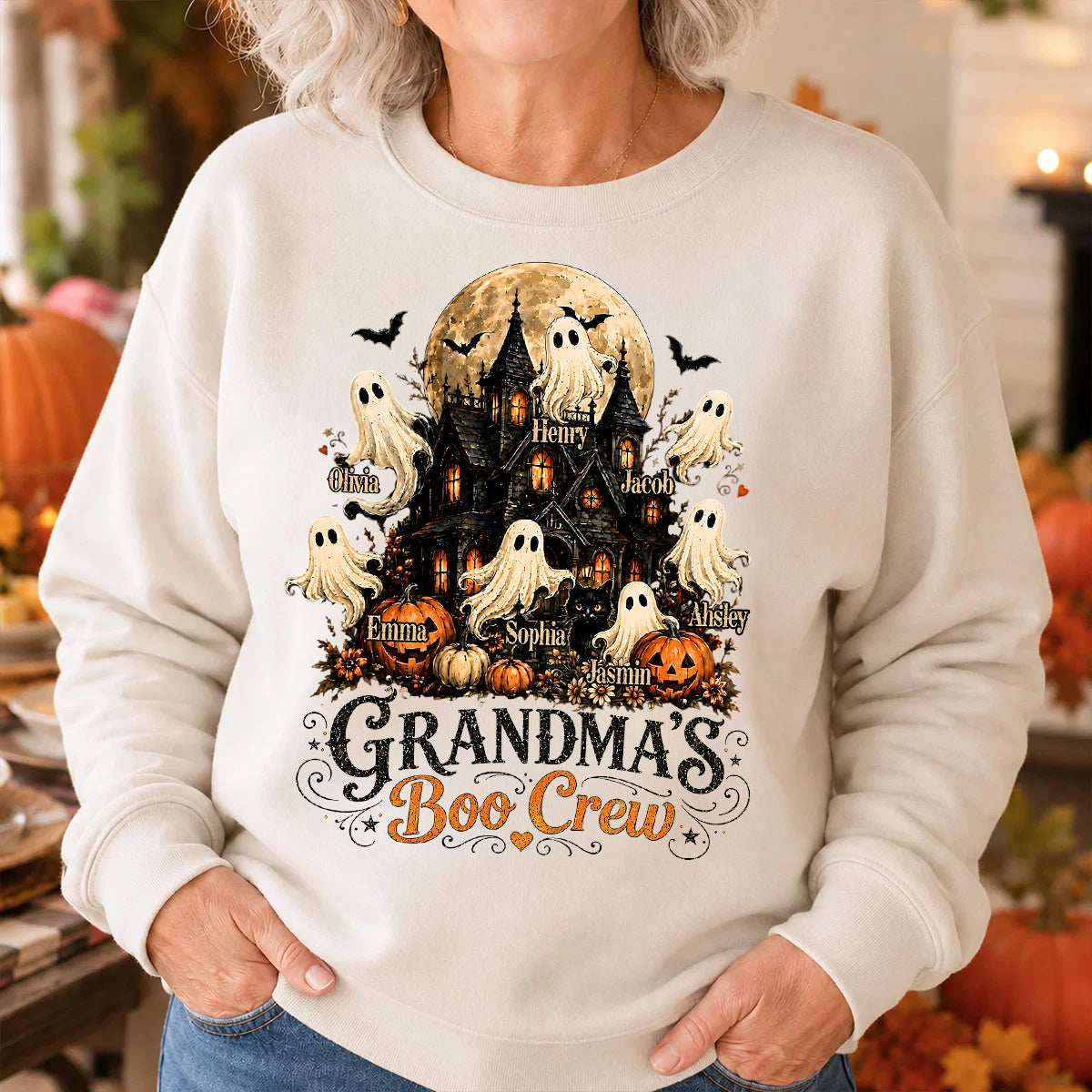 Grandma's Boo Crew Haunted House Halloween - Personalized Shirt - Gift for Grandma