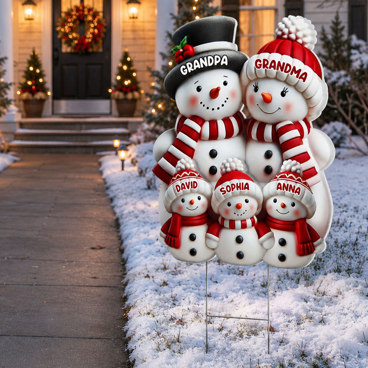 Christmas Cute Snowman Grandpa Grandma Grandkids - Personalized Yard Sign - Christmas Decor For Grandparents