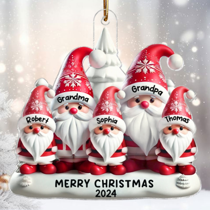 3D Effect Cute Gnome Grandparents Family Christmas Decor Personalized Acrylic Flat Ornament