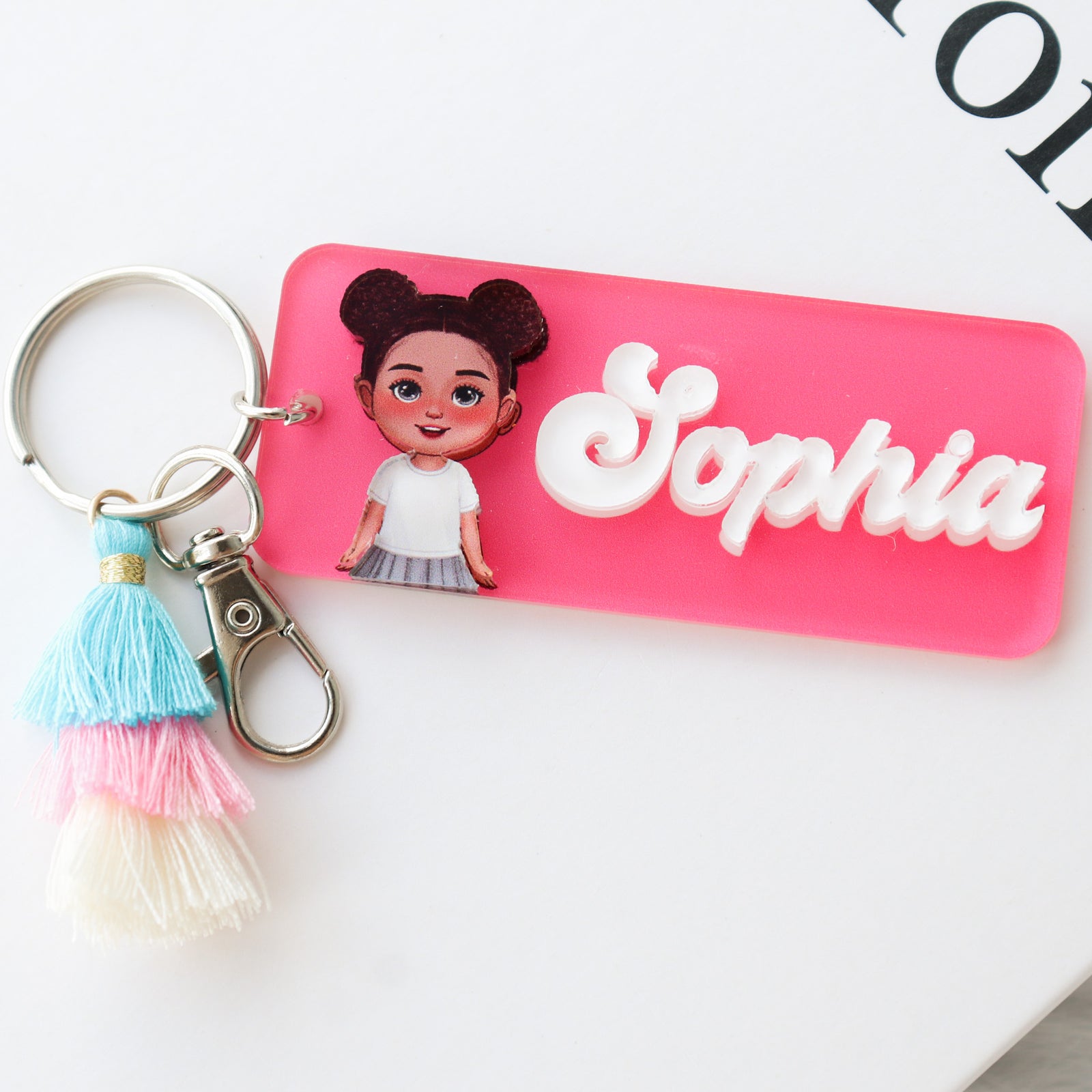 Cute Kid Personalized 2-Layer Acrylic Keychain, Name Tag, Back To School Gift