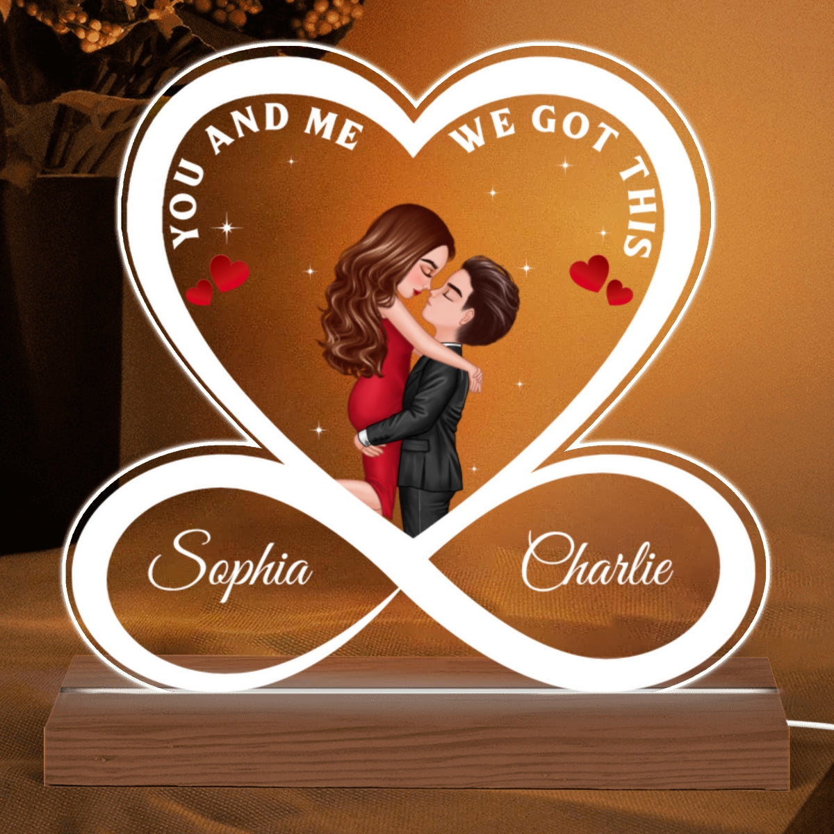 Infinity Heart Couple Hugging Kissing Personalized Custom Shape Acrylic Plaque With LED Night Light - Anniversary Gift For Couple - Gift For Him Gift For Her