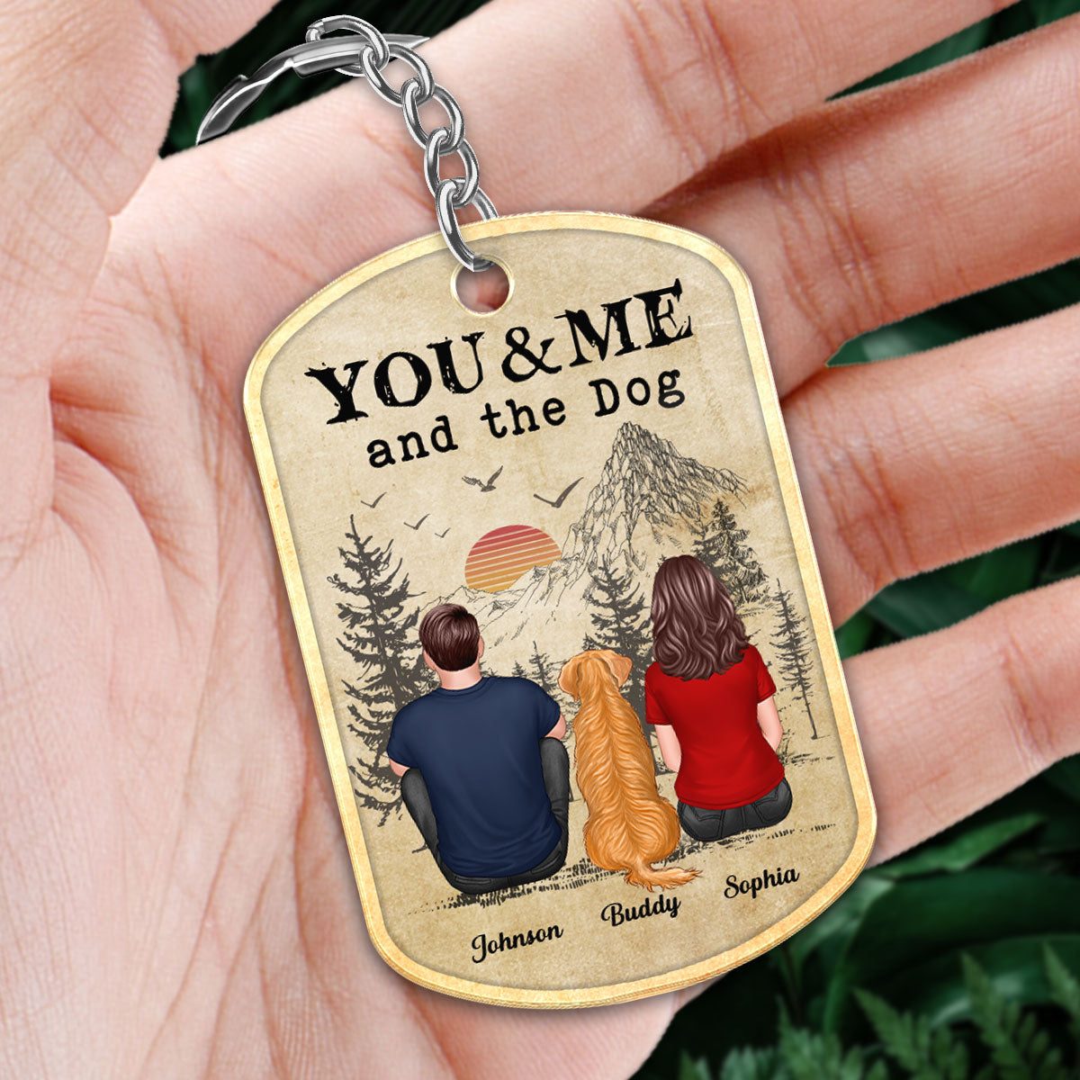 Back View Couple You Me And The Dogs Cats Vintage Sunset Personalized Acrylic Keychain
