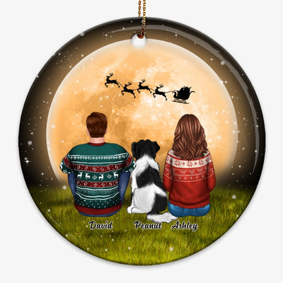 Couple Sitting With Dogs In Moonlight Personalized Circle Ornament