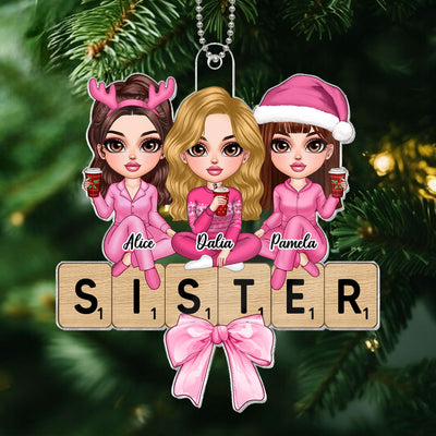 Coquette Besties Sisters Puzzle Art Personalized Acrylic Ornament, Christmas Gift For Besties Sisters Friends