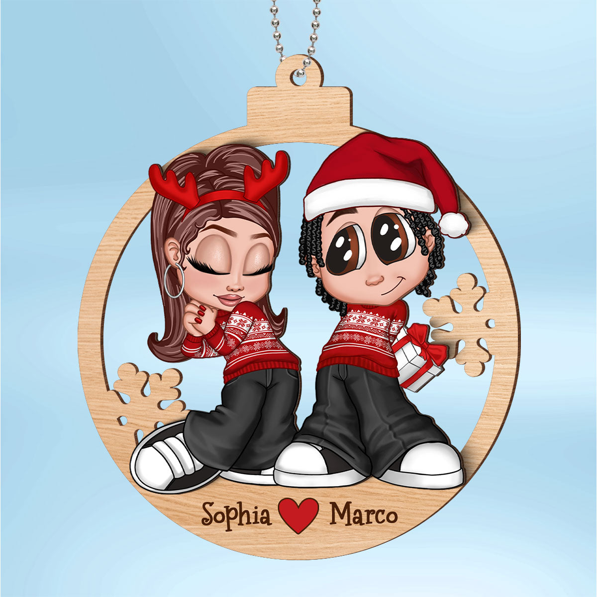 Christmas Y2K Couple Personalized 2-Layer Wooden Ornament
