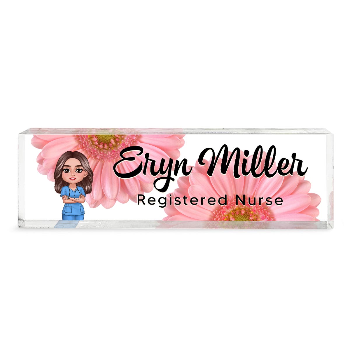 Nurse Flowers Personalized Acrylic Desk Name Plate, Gift For Nurses, Doctors, Healthcare Workers