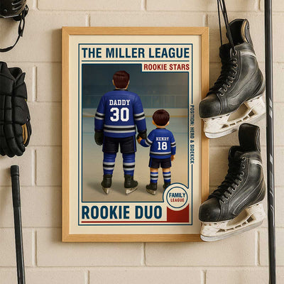 Family League Daddy's Team No. 1 Dad Man & Kids Hockey Retro Personalized Poster
