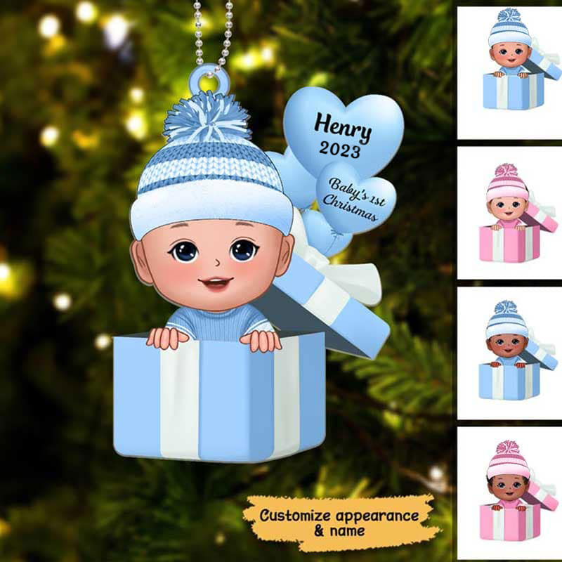 Baby First Christmas Gift Box Personalized Acrylic Ornament