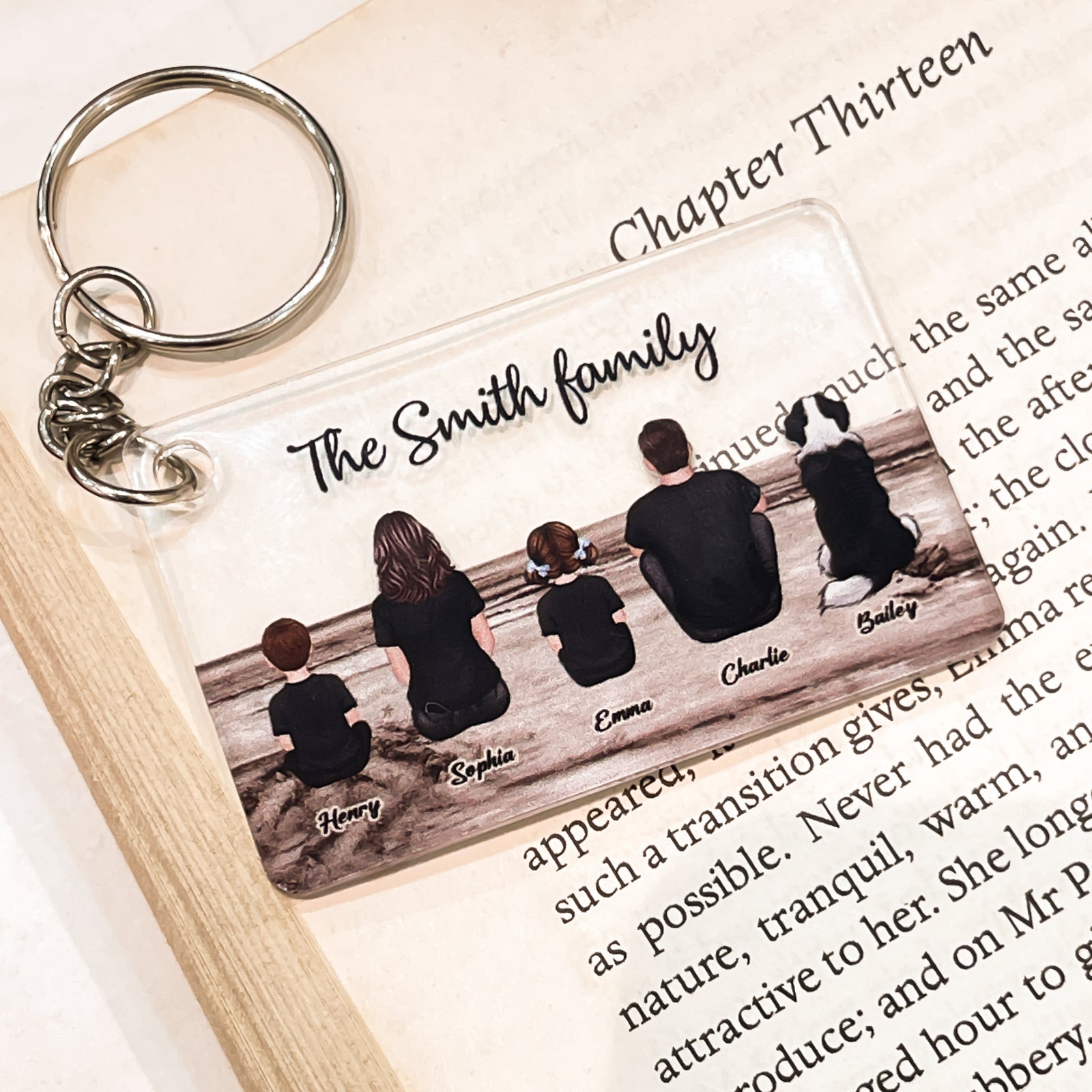 Family Sitting Vintage Background - Personalized Acrylic Keychain