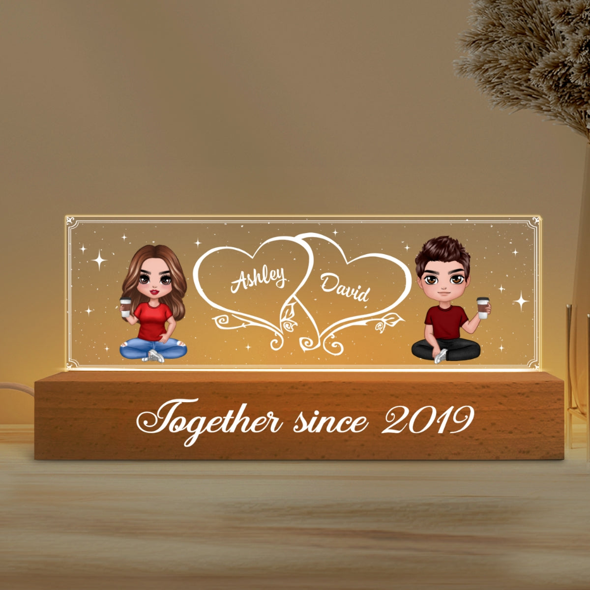 Home Sweet Home Couple Personalized Acrylic Block LED Night Light