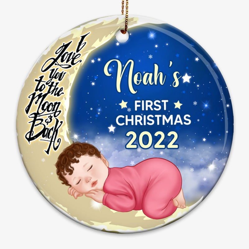 Baby First Christmas Moon Personalized Circle Ornament