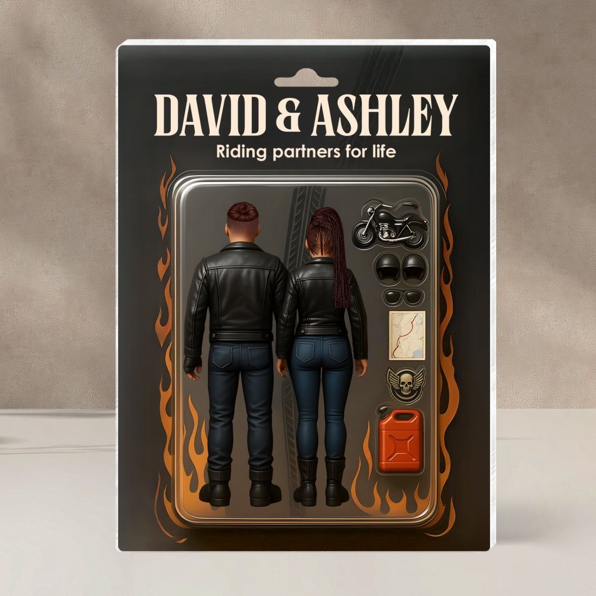 Biker Couple Toy Box Figures Style Personalized Acrylic Block Plaque