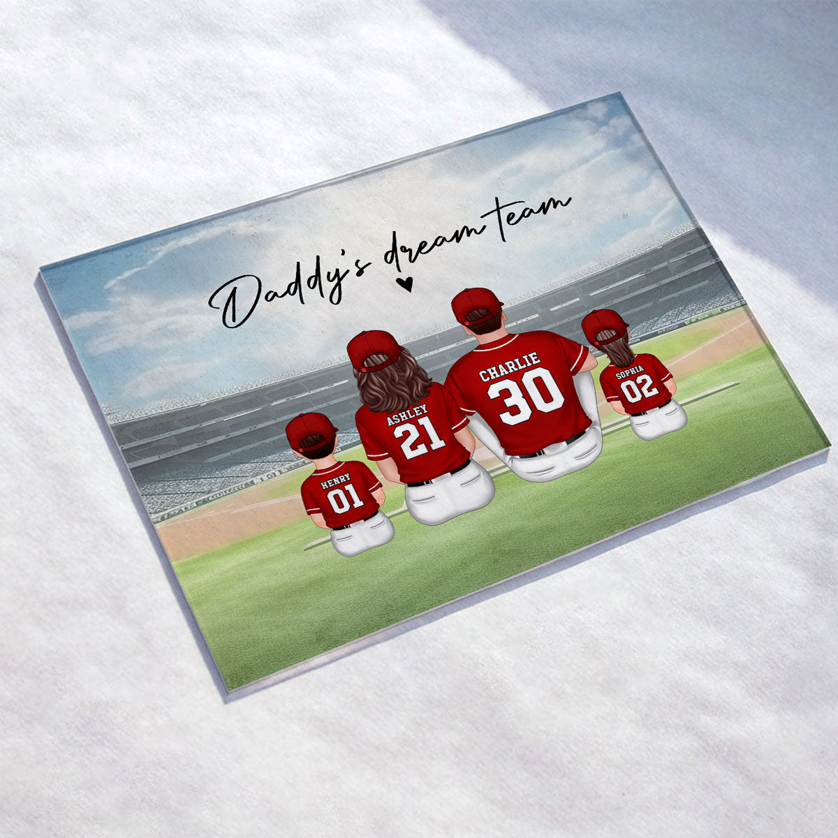 Daddy's Team Baseball Family Sitting Personalized Acrylic Plaque, Father's Day Gift For Dad, Grandpa, Husband