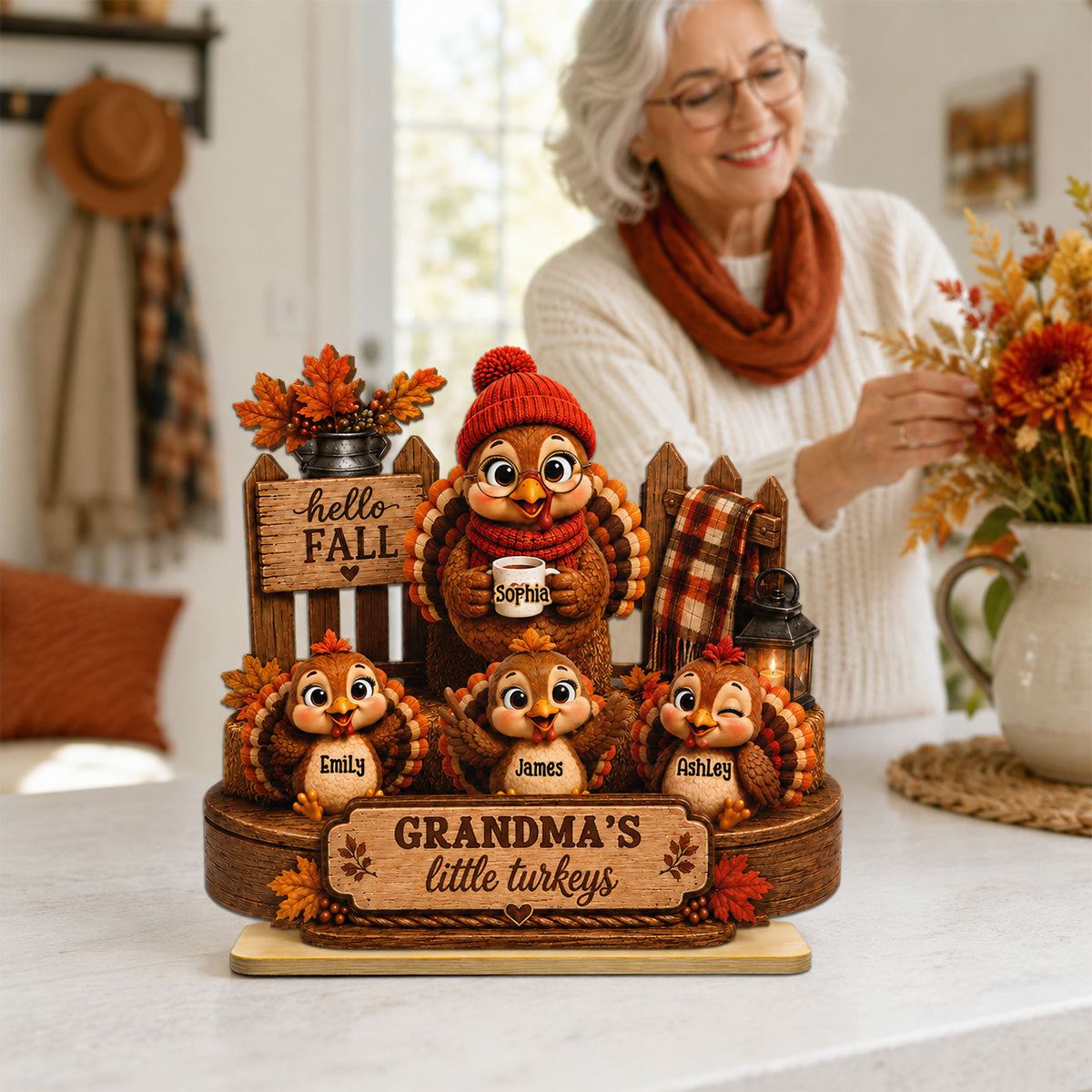 Grandma's Little Turkeys 2D Flat - Personalized Wooden Plaque – Thanksgiving Gift For Grandma
