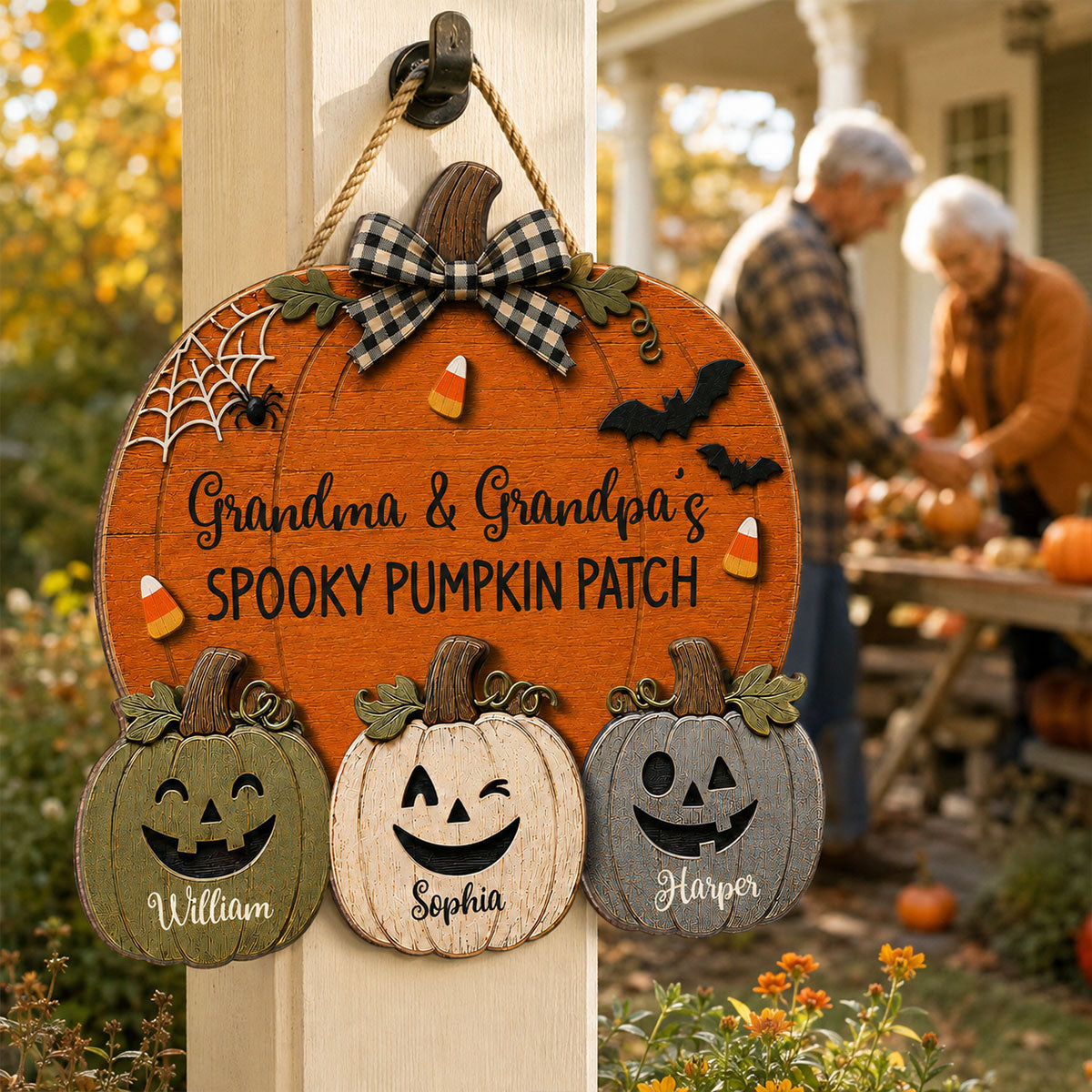 Grandma & Grandpa's Spooky Pumpkin Patch 2D Flat Printed - Personalized Wood Sign - Halloween Decor For Grandparents