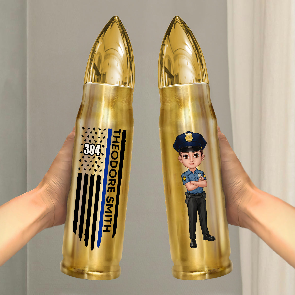 Police Thin Blue Line Personalized Bullet Tumbler, Appreciation Gift, Christmas Gift