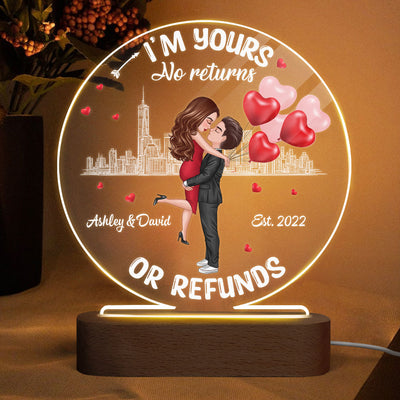 Couple No Returns Or Refunds Valentine‘s Day Gift For Him For Her Personalized Circle LED Night Light - Acrylic LED Lamp