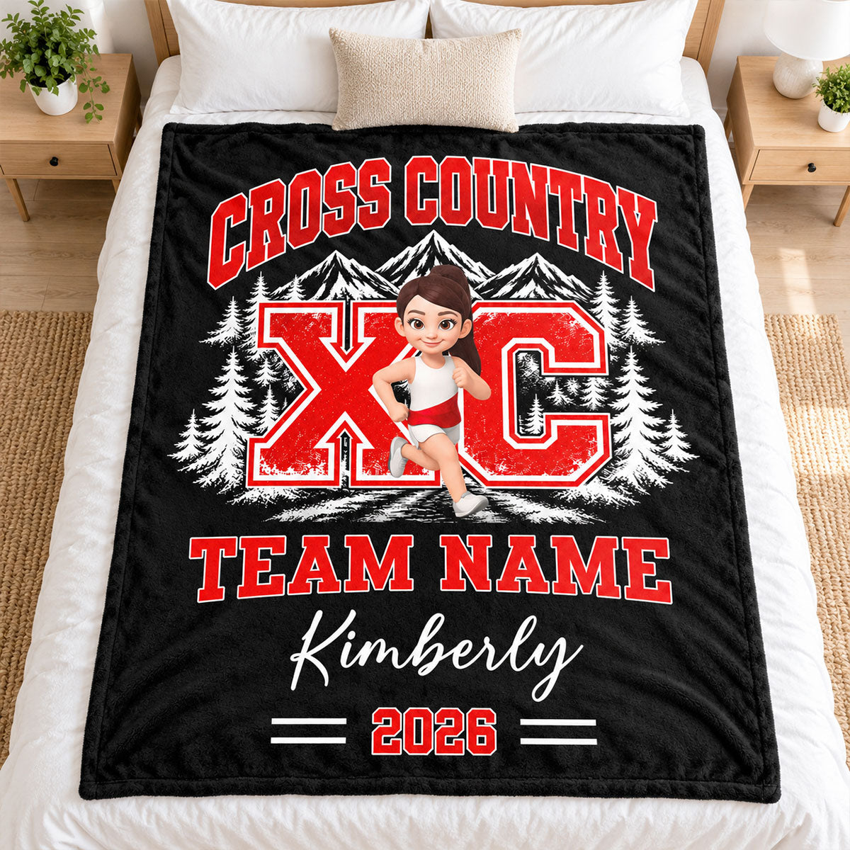 Cross Country XC Runner Custom Name & Team Name - Personalized Fleece Blanket - Christmas Gift For Cross Country Runners, Girls, Boys, Grandkids