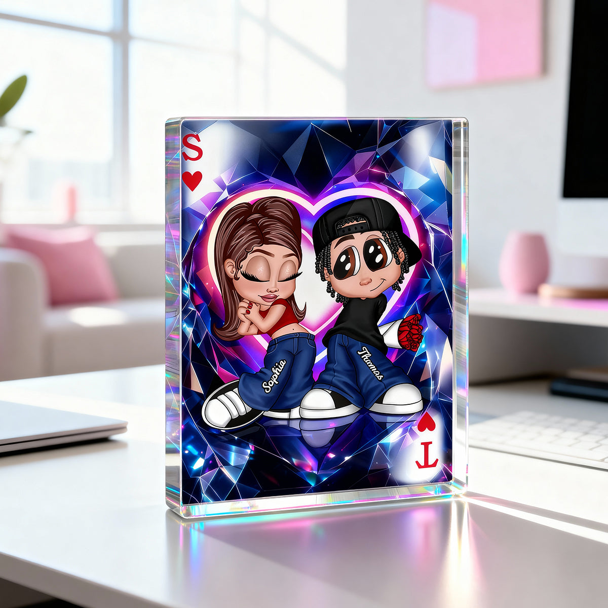 Y2K Couple King Queen Card - Personalized Acrylic Block Plaque - Heartfelt Valentine's Day Gift for Her, for Him