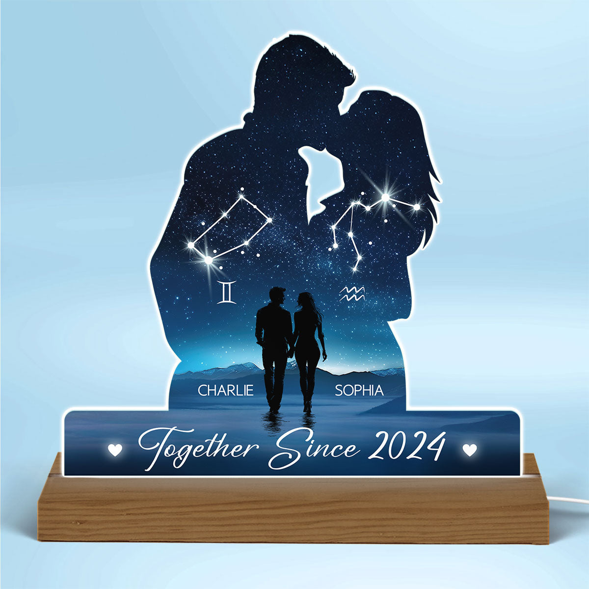 Our Love Was Written In The Stars Personalized Couple Kissing Shaped Acrylic LED Night Light, Anniversary  Gift For Her, For Him, Husband, Wife