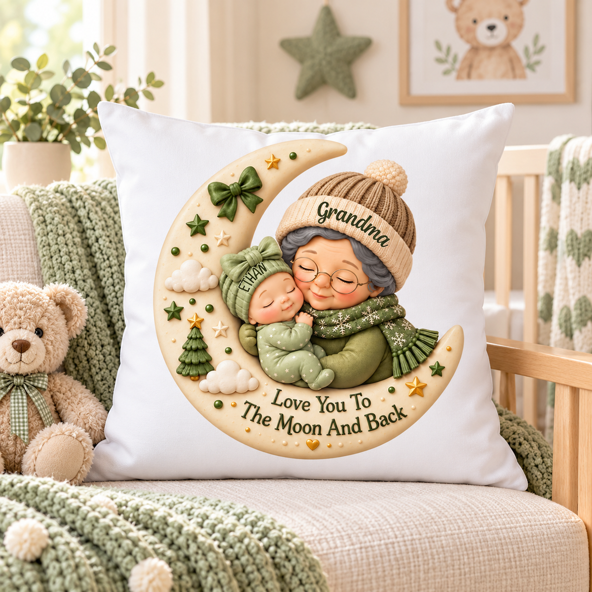 First Christmas as Grandma Love to the Moon and Back - Personalized Pillow - Christmas Gift for Grandma