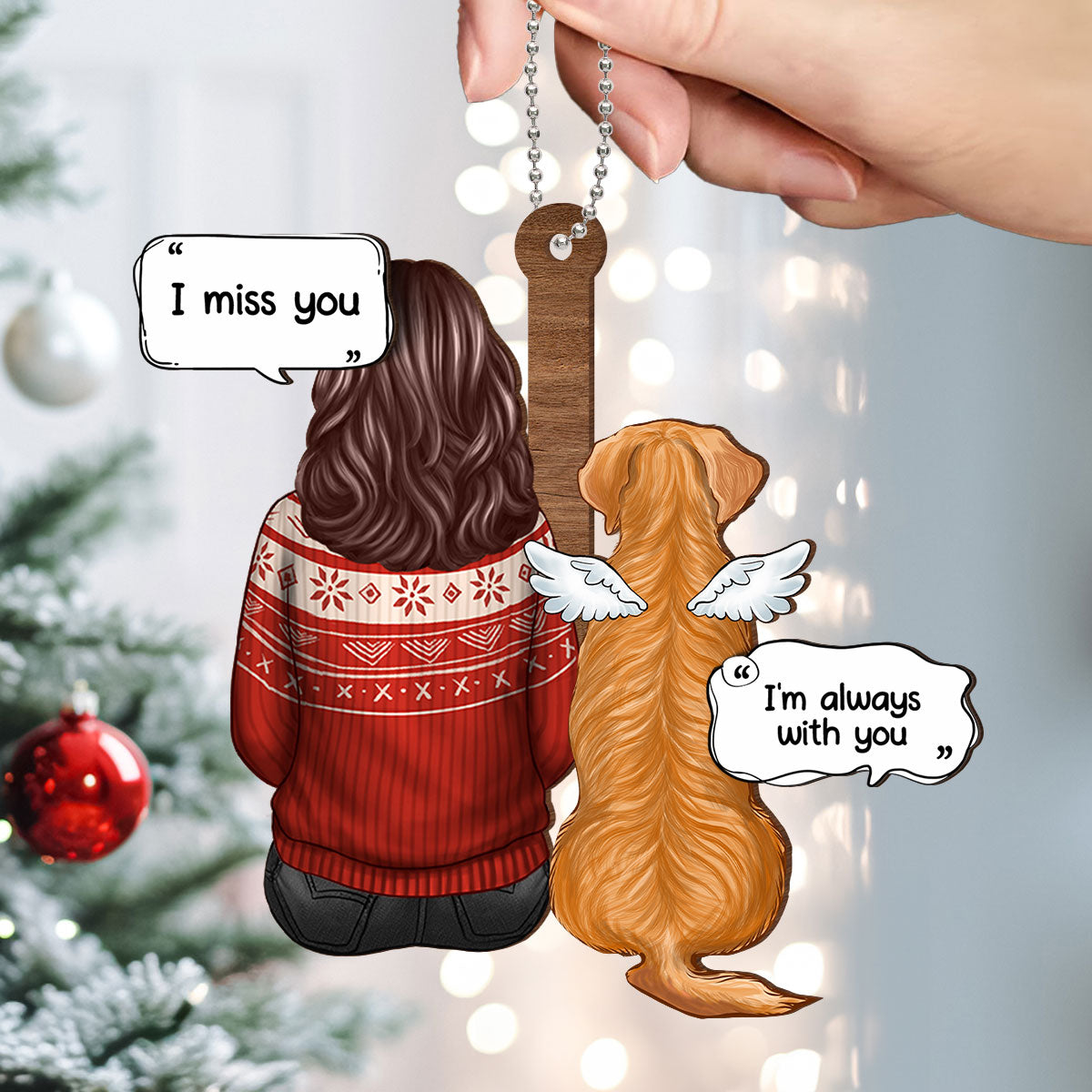 Sitting With Dog Memorial I Miss You Personalized 2-Layer Wooden Ornament