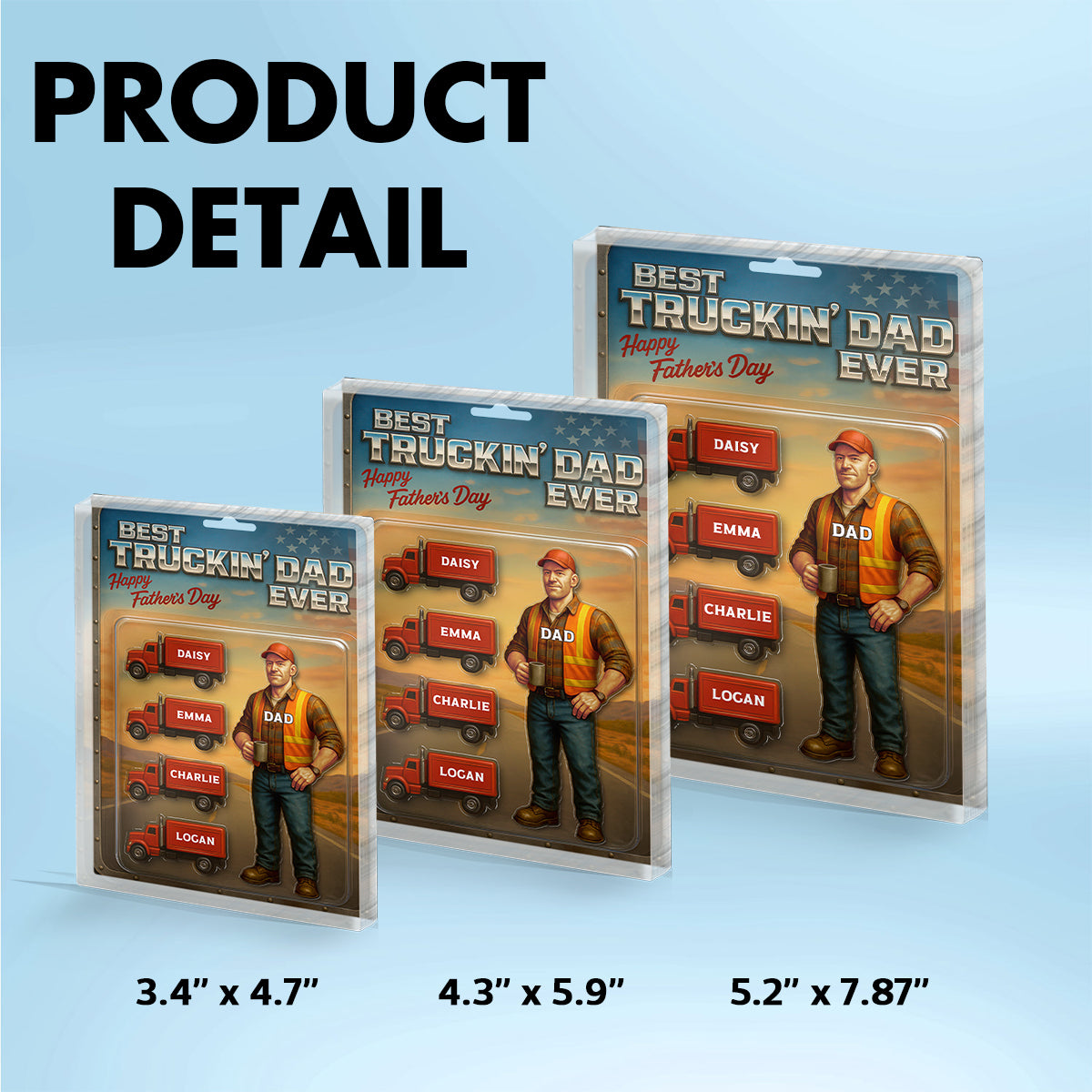 Best Truckin' Dad Ever Nation Flag Custom Action Figure Personalized Acrylic Block Plaque, Father's Day Gift for Trucker Dad