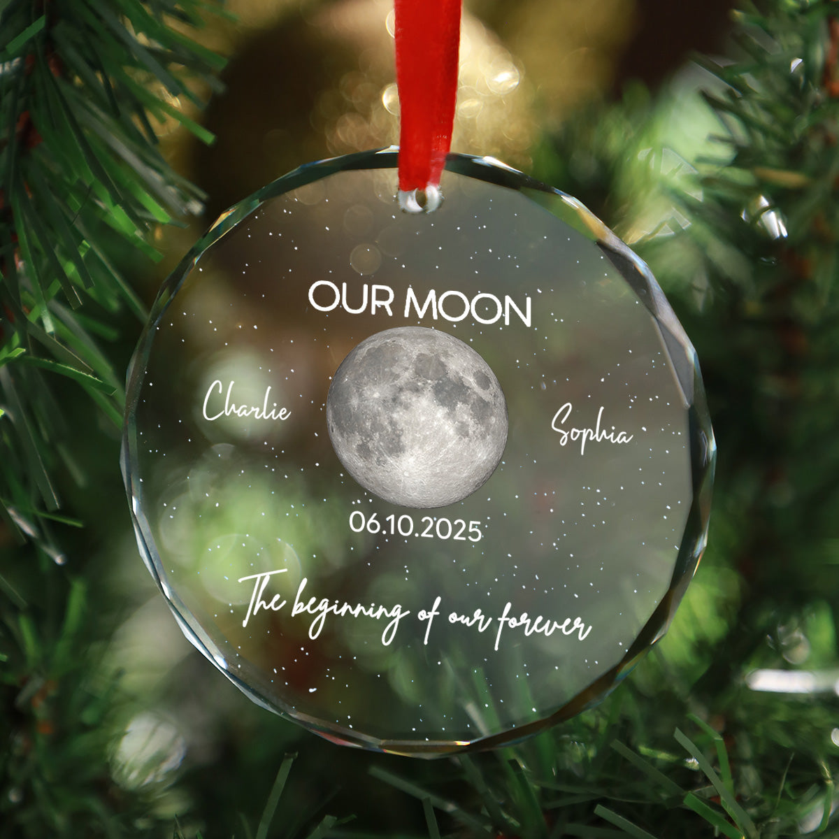 Moon Phase Couple The Beginning Of Our Forever - Personalized Glass Ornament - Gift For Couple